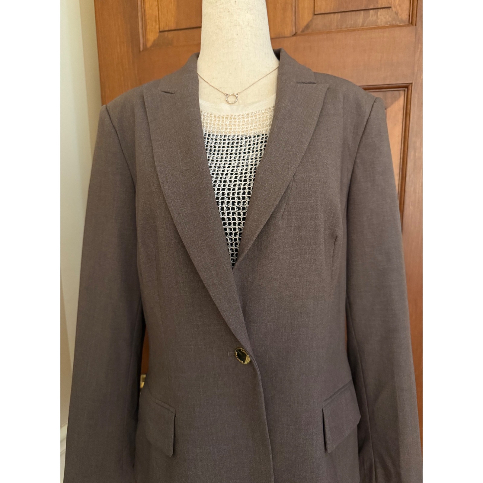 Calvin Klein Blazer Womens Size 12 Brown One-Button Office Career Suit Jacket